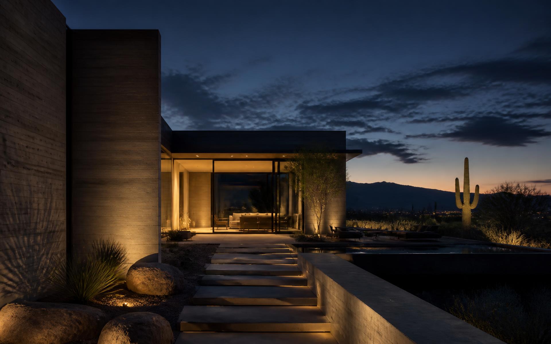 Modern desert architecture at dusk in Scottsdale, Arizona